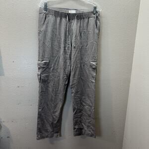 Just Living Linen Blend Pants Large Beige Straight Leg Drawstring Cargo Beach